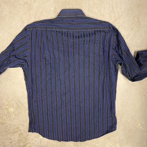 Pal Zileri Dress Shirt Button Down Striped Cotton Long Sleeve Blue 16.5 Large - Picture 10 of 10
